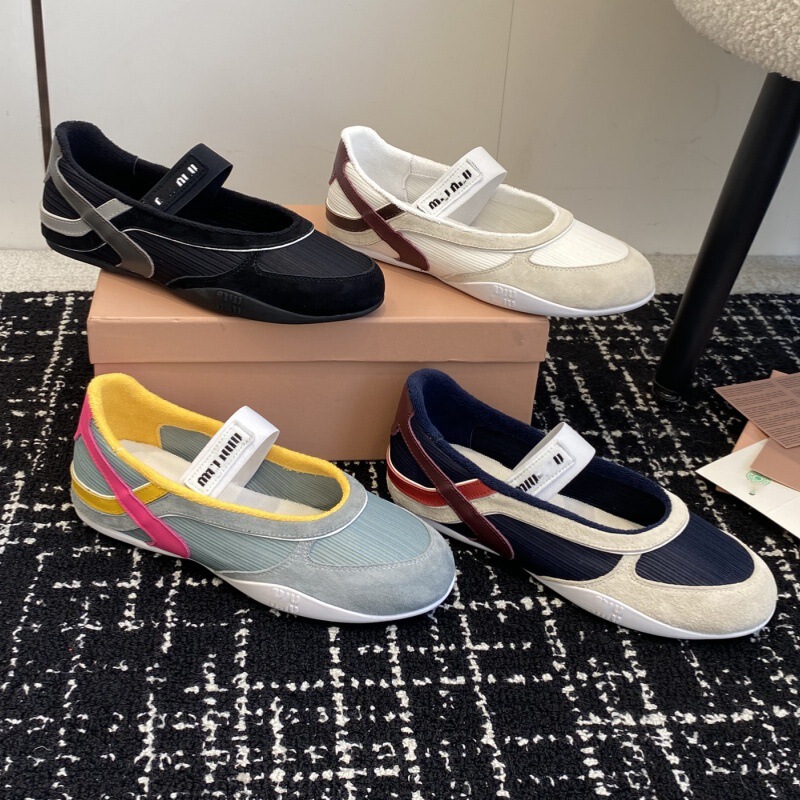 A Miu Genuine Leather Mesh Color-Blocked Flat-Heeled High-Heeled Shoes 2025 Early Spring Round-Toe Slip-On Casual Mary Jane Shoes A Miu Genuine Leather Mesh Color-Blocked Flat-Heeled High-Heeled Shoes 2025 Early Spring Round-Toe Slip-On Casual Mary Jane Shoes