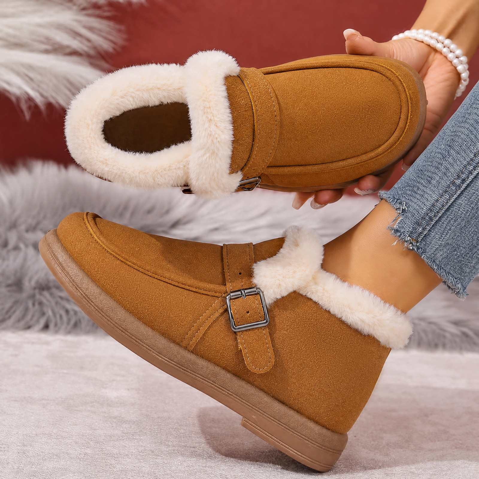 Zapatos de algodón de mujer invierno transfronterizo botas de nieve temu más veludo grueso botas de algodón caliente botas al aire libre botas de moda al por mayor