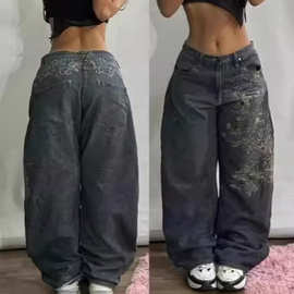 厂家直销跨境厂家直销新款宽松牛仔刺绣嘻哈休闲牛仔裤高街男款
