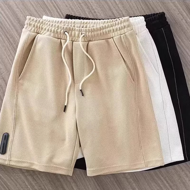 Pantaloncini casual da uomo in maglia waffle con trama a nido d'ape e stampa ananas, traspiranti e dalla vestibilità ampia, ideali per l'estate e l'attività sportiva._voghion.com