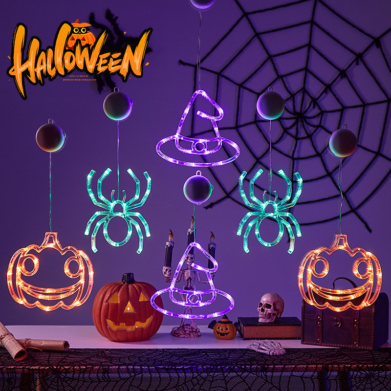 Halloween colgante ventosa lámpara de fiestas artículos decorativos calabaza araña decoración fiesta fantasma festival LED lámpara de estilo