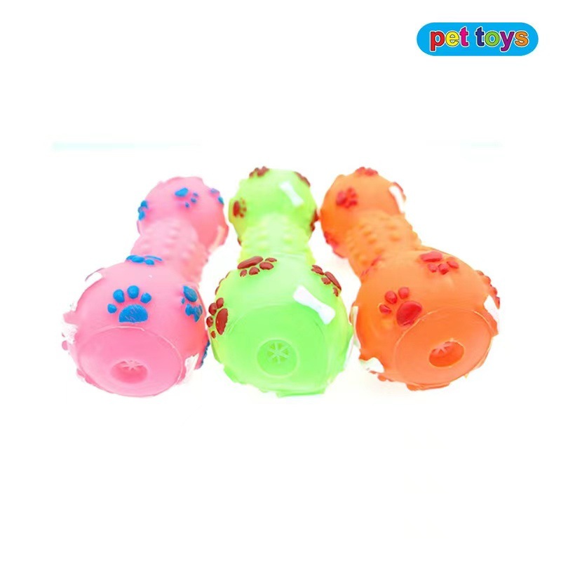 Suministros para mascotas vinilo sonido mancuerna perro juguete hueso molar limpieza dental suministros de entrenamiento para perros Barbell toy