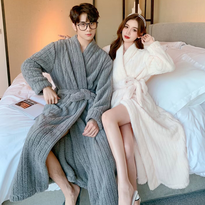 Stuffed Pajamas for Women in Autumn and Winter, Simple, Casual, Fashionable, Warm, Long Couple Pajamas, Men's Home Clothes, Bathrobes