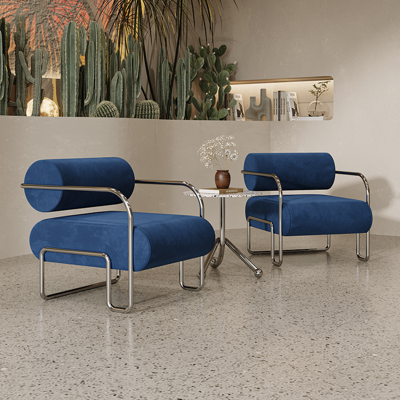 [패키지 클라인 블루] 소파 의자 2개 + 직경 45CM 사이드 테이블