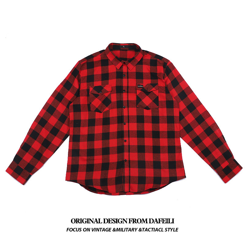 DAFEILI Military Men's Long-sleeved Shirt Ami Kaji Retro Scrub Motorcycle All-match Chanel Style Shirt Trendy