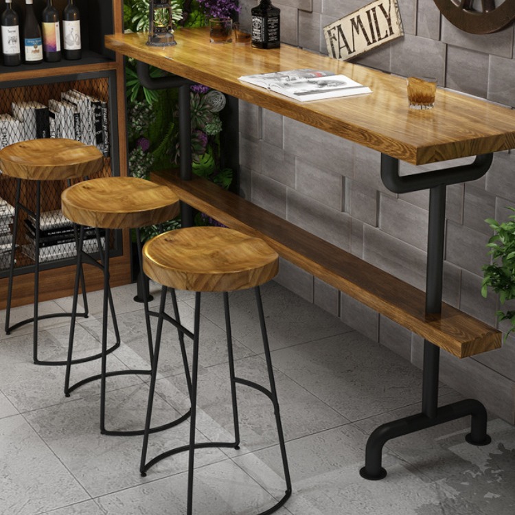 American Retro Solid Wood Wall-Mounted Bar Table Home Coffee Milk Tea Shop Bar Table and Chair Combination Commercial High Table