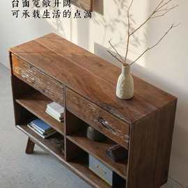 老榆木侘寂风中古餐边柜实木带抽屉茶水柜民宿酒店收纳储物橱柜