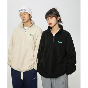 Custom special polar fleece stand collar sweater men's 2023 autumn new fashion brand casual loose embroidered coat