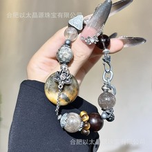 新中式国潮时尚设计破碎蝴蝶风手链天然大颗粒茶晶兔毛晶手串女