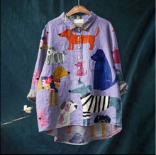 新款独立站衬衫女欧美跨境休闲长袖衬衫动物印花夏威夷长袖衬衫