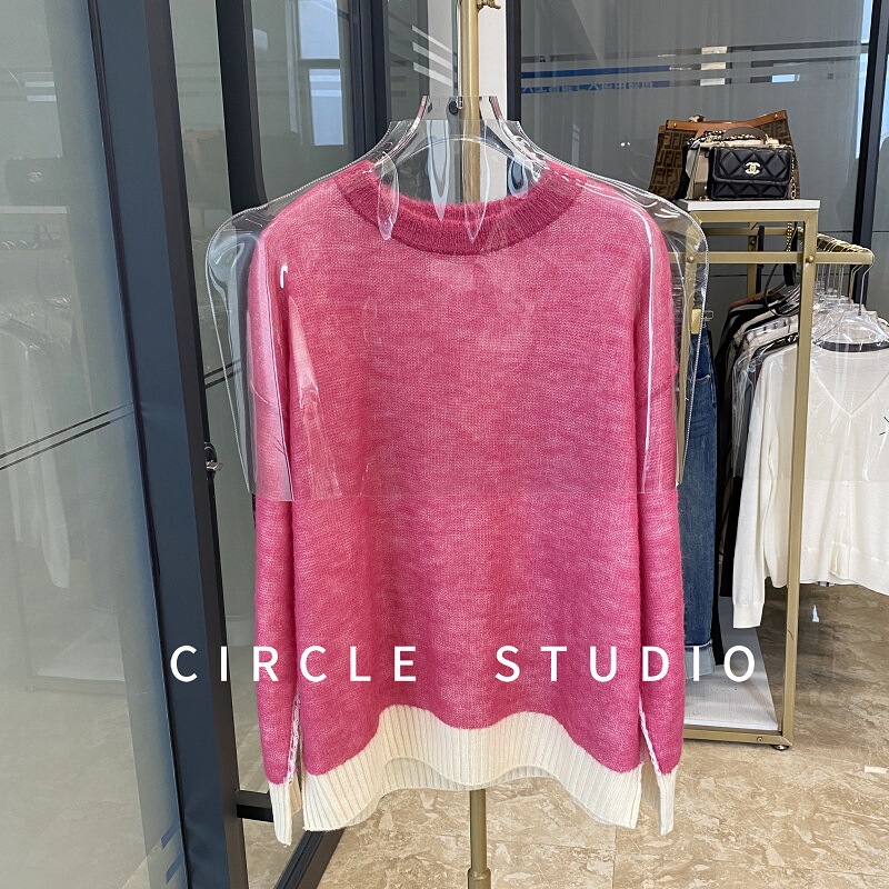 Imported Australian Merino Wool Double-layer Color-matching White Dopamine Atmosphere Mohair Knitted Wool Sweater