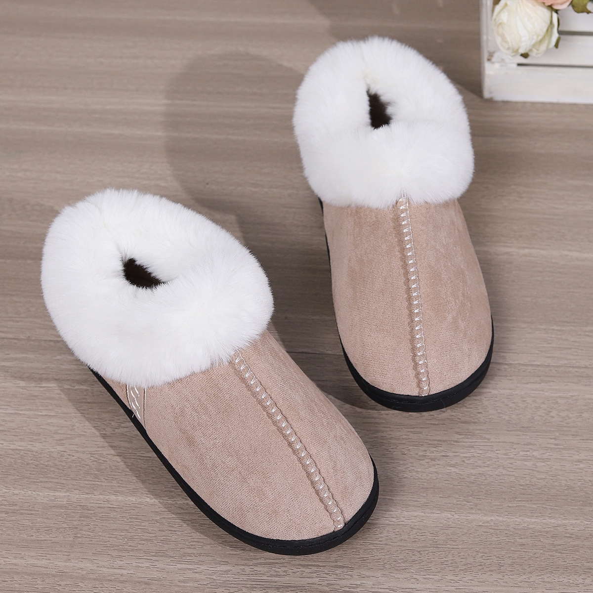 Home cotton slippers female Baotou cotton drag indoor household non-slip neutral slippers_voghion.com