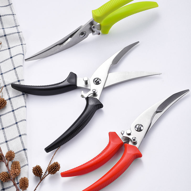 Tijeras de hueso de pollo de tres colores fuertes de acero inoxidable, barbacoa de hotel, fauces de pollo, pescado, mariscos, tijeras de cocina