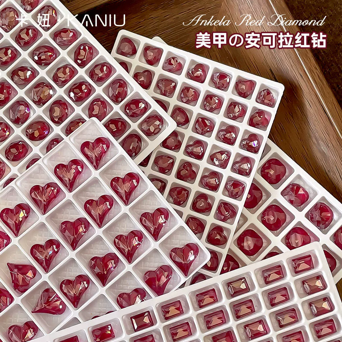 安可拉红钻美甲尖底钻秋冬红色异形方糖爱心椭圆K9大钻指甲装饰品