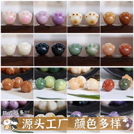天然白玉菩提根雕刻猫爪散珠招财猫文玩佛珠念珠饰品配件工厂直供