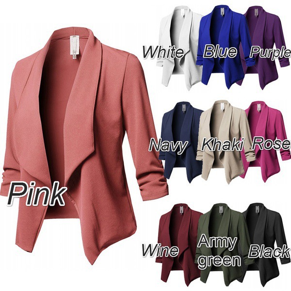 Solid Color Pleated Long-Sleeved Blazer Jacket NSXPF103975