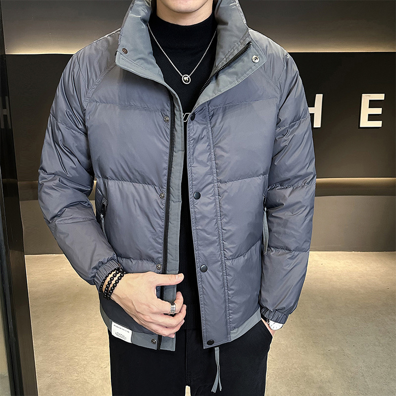 Solid color down jacket for leisure with zipper
