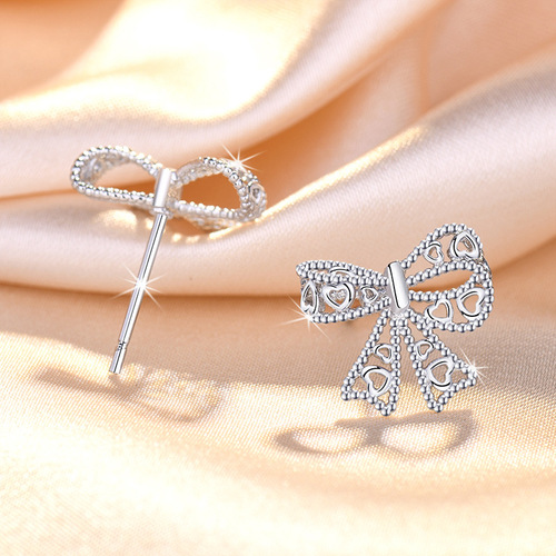 Bow tie earrings for women new 2024 autumn and winter high-end earrings for women rose gold simple cold style earrings