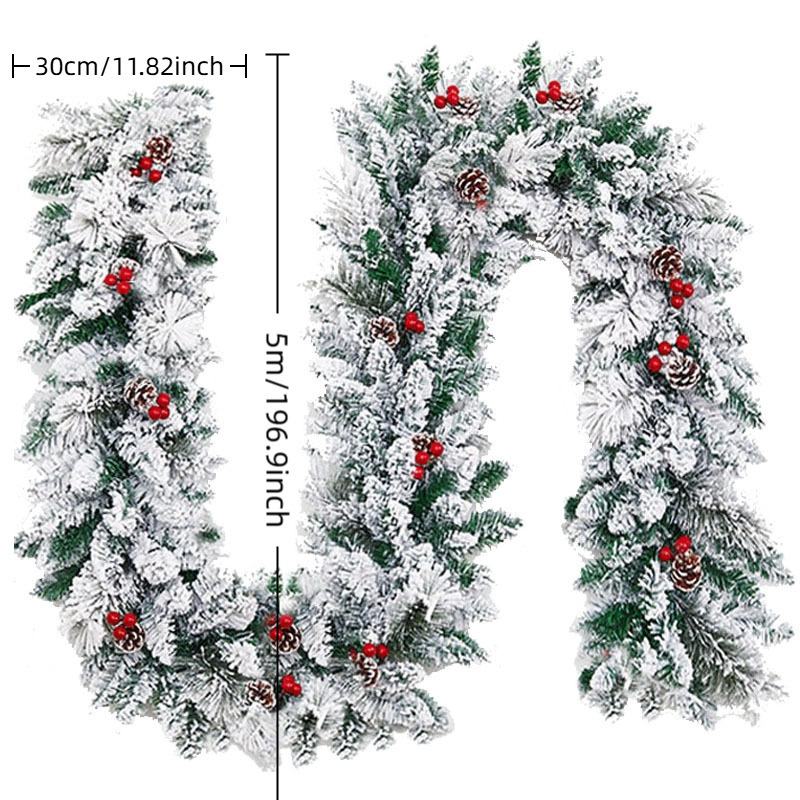 跨境亚马逊 2.7米M圣诞装饰藤条植绒落雪高颜值雪景圣诞藤条|undefined