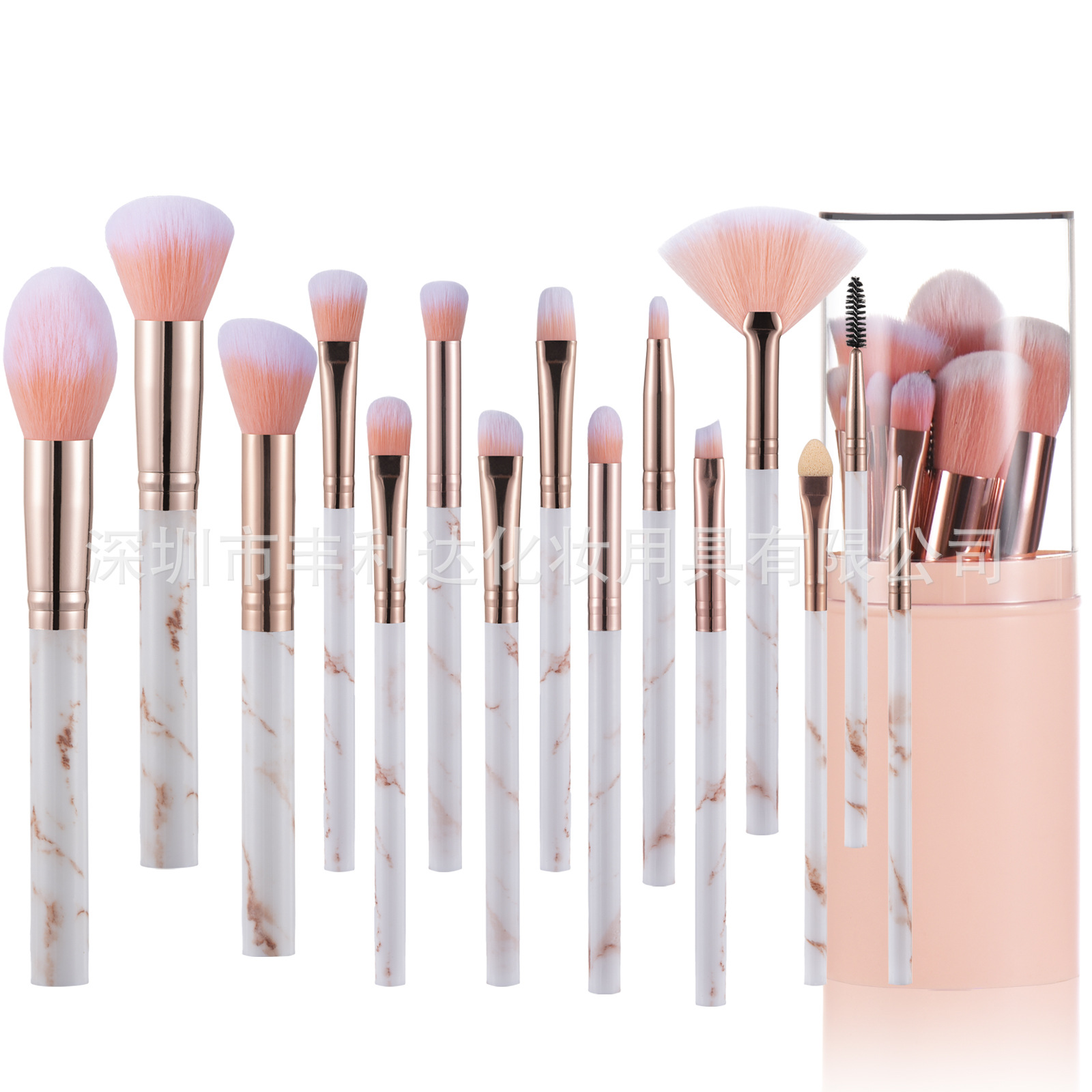 El mismo conjunto de cepillo de maquillaje de mármol 15 cepillo de maquillaje de textura para principiantes herramientas de pintura a granel cepillo blush