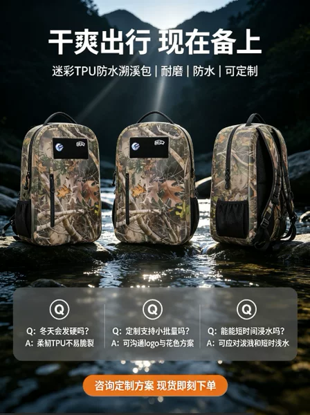 Large-capacity cycling waterproof backpack, airtight waterproof zipper, suitable for stream trekking, camping, and outdoor use, portable backpack