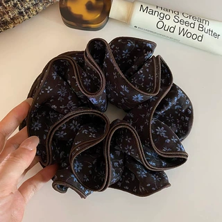 森系蓝咖碎花发圈头绳女小蛮腰多层头花大肠圈高级感发饰马尾发绳