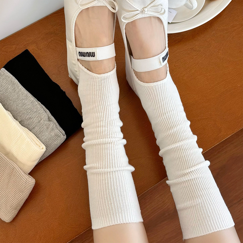 Ballet-Style White Slouch Socks for Women, Summer Thin Knit Calf Socks, Miu Series Slimming Long Leg Warmers