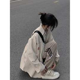 春夏薄款衬衫外套女宽松潮牌复古情侣牛仔泼墨薄款上衣潮