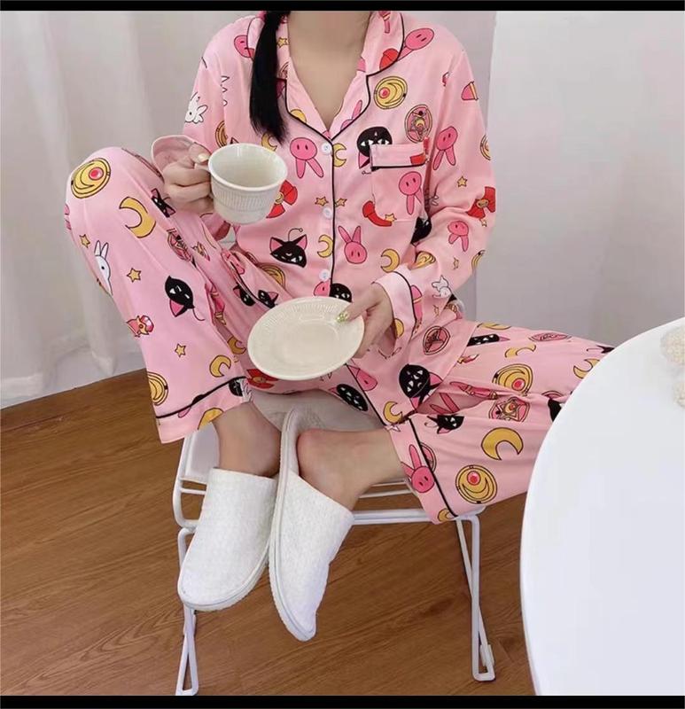 メーカー卸売春と秋の女性用パジャマ漫画ホーム服女の子長袖ズボンラペル在庫ありかわいいダブルロング|undefined