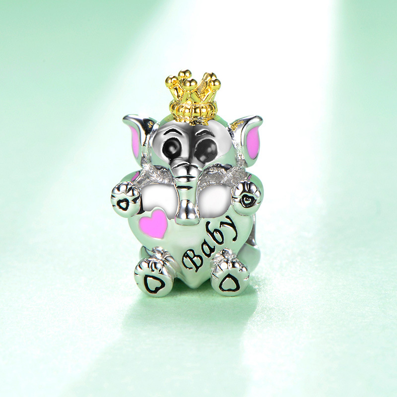 1 Piece Cute Letter Heart Shape Elephant Sterling Silver Plating Beads Jewelry Accessories display picture 9