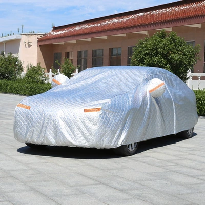Car cover made of cotton, sun-proof, snow-proof, hail-proof, high-end custom-made, customizable with your own design, can be vacuum-sealed (Car clothing) - medium-cotton-silver