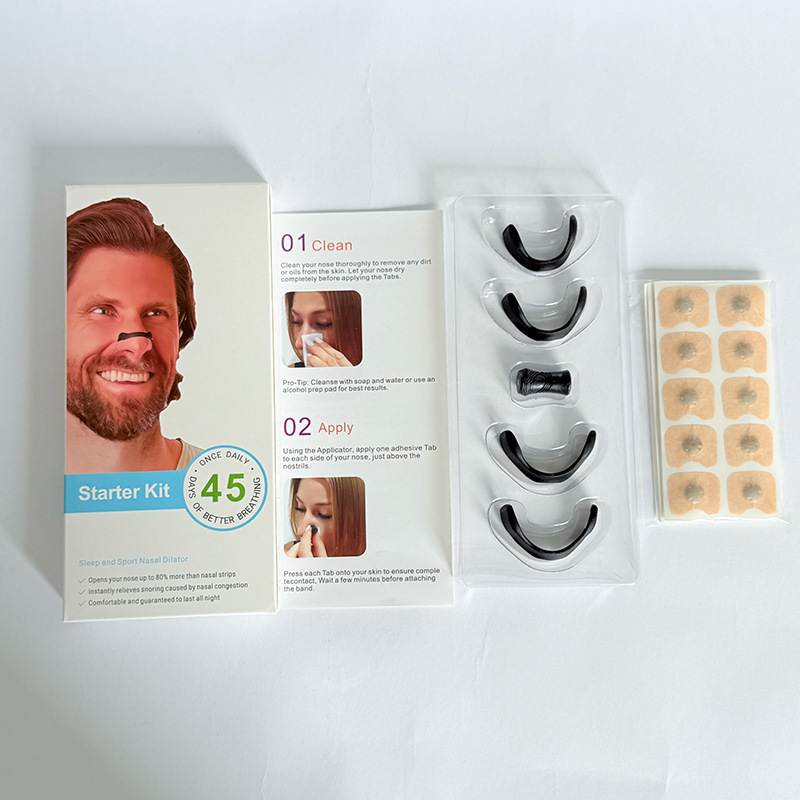 Set de cuidado nasal transfronterizo superventas para la expansión de las vías respiratorias, que incluye clip nasal y tiras nasales, venta al por mayor directa de fábrica.