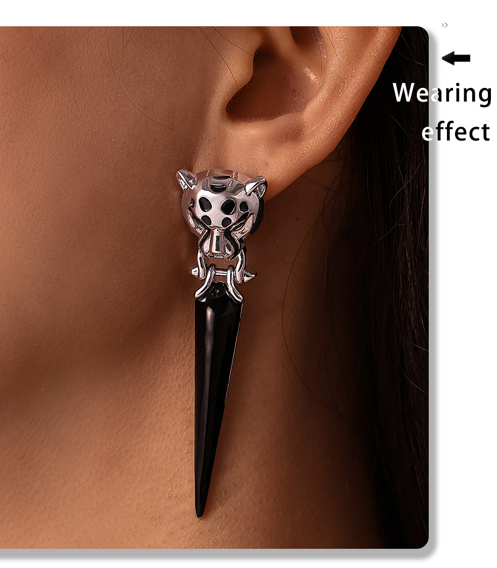 Fangtang Leopard Head Set With Zircon Triangle Tassel Exaggerated Earrings, Environmentally Friendly Material Personalized Earrings_voghion.com