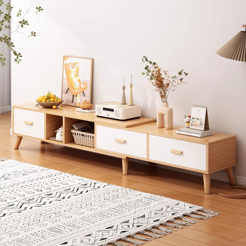 Gabinete de televisión telescópico tipo pequeño piso moderno simple sala de estar simple estilo de tronco simple gabinete de televisión mesa de té combinación
