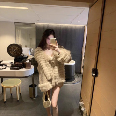 网红同款狐狸毛围巾两件套海宁秋冬新款皮草百搭毛衣针织开衫外套
