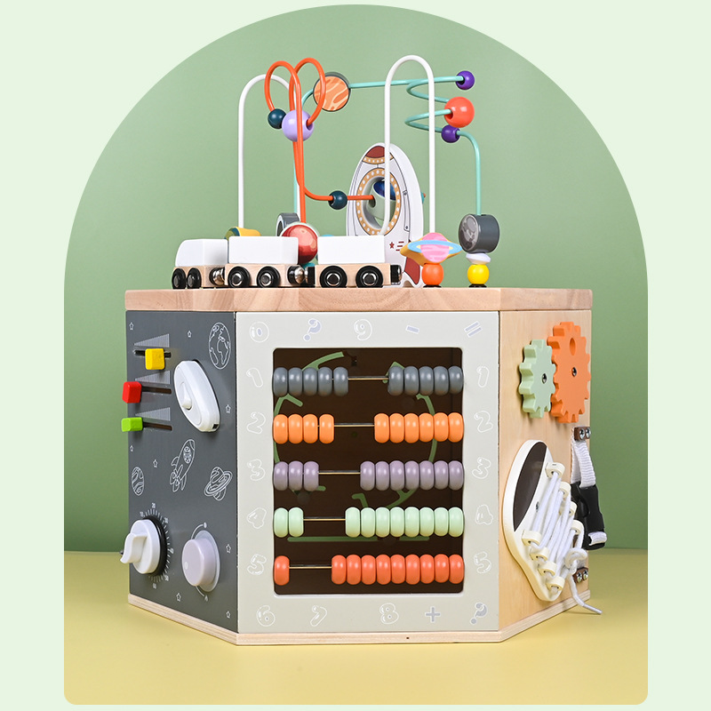 Montessori educación temprana todo en uno cuentas redondas de seis lados caja del Tesoro forma de la pista del tren juguetes educativos multifuncionales