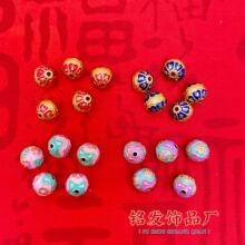 古法金珐琅彩六字箴言花球四叶草圆球 diy手链手串饰品隔珠配饰