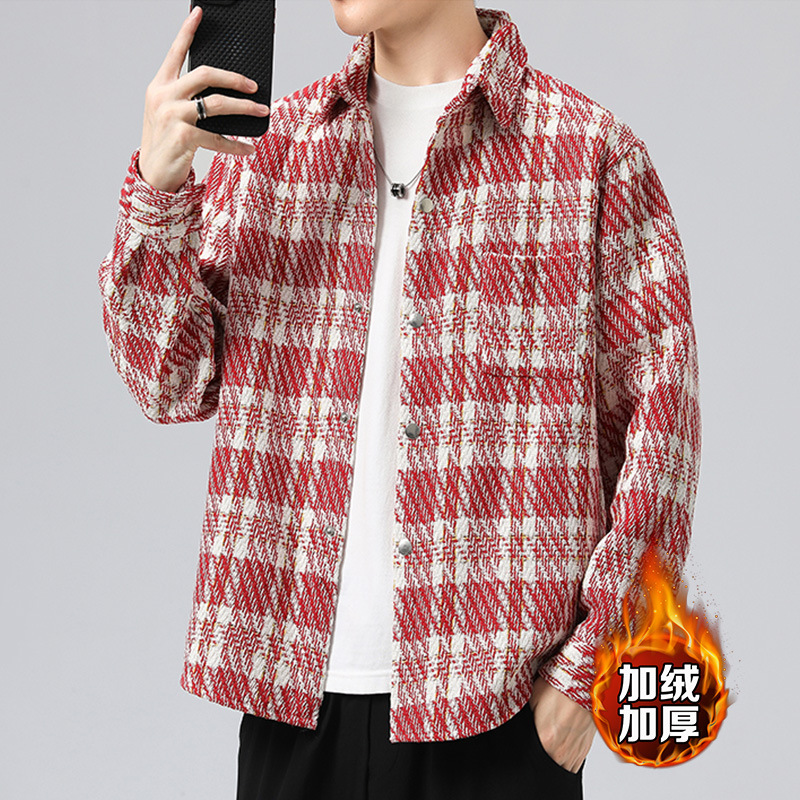 青少年コート男性春秋タイプ高校生小香風格子シャツ男性ハンサムジャケット男性服
