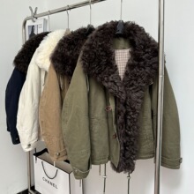 【爱尔兰初】水洗棉90鹅绒服羽绒皮草派克服羊皮毛一体短款可脱卸