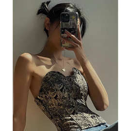 2024早春新款小众设计感绝美复古提花名媛女抹胸鱼骨胸衣塑胸上衣