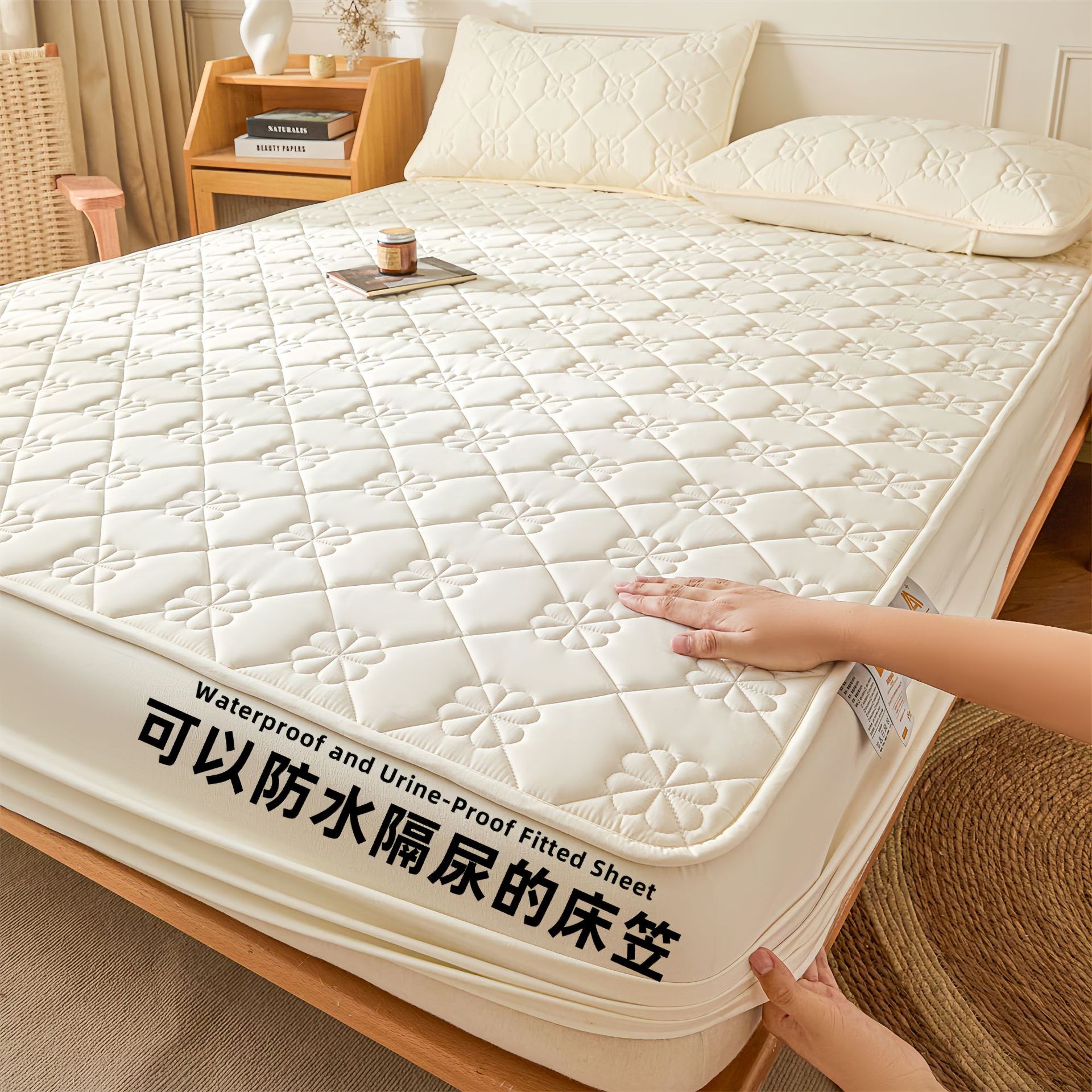 Madre e infante clase A cama antibacteriana Kasa verdadera algodón impermeable cubierta de cama diafragma cubierta de colchón cubierta de cama de algodón intercalada cubierta de cama de una sola pieza