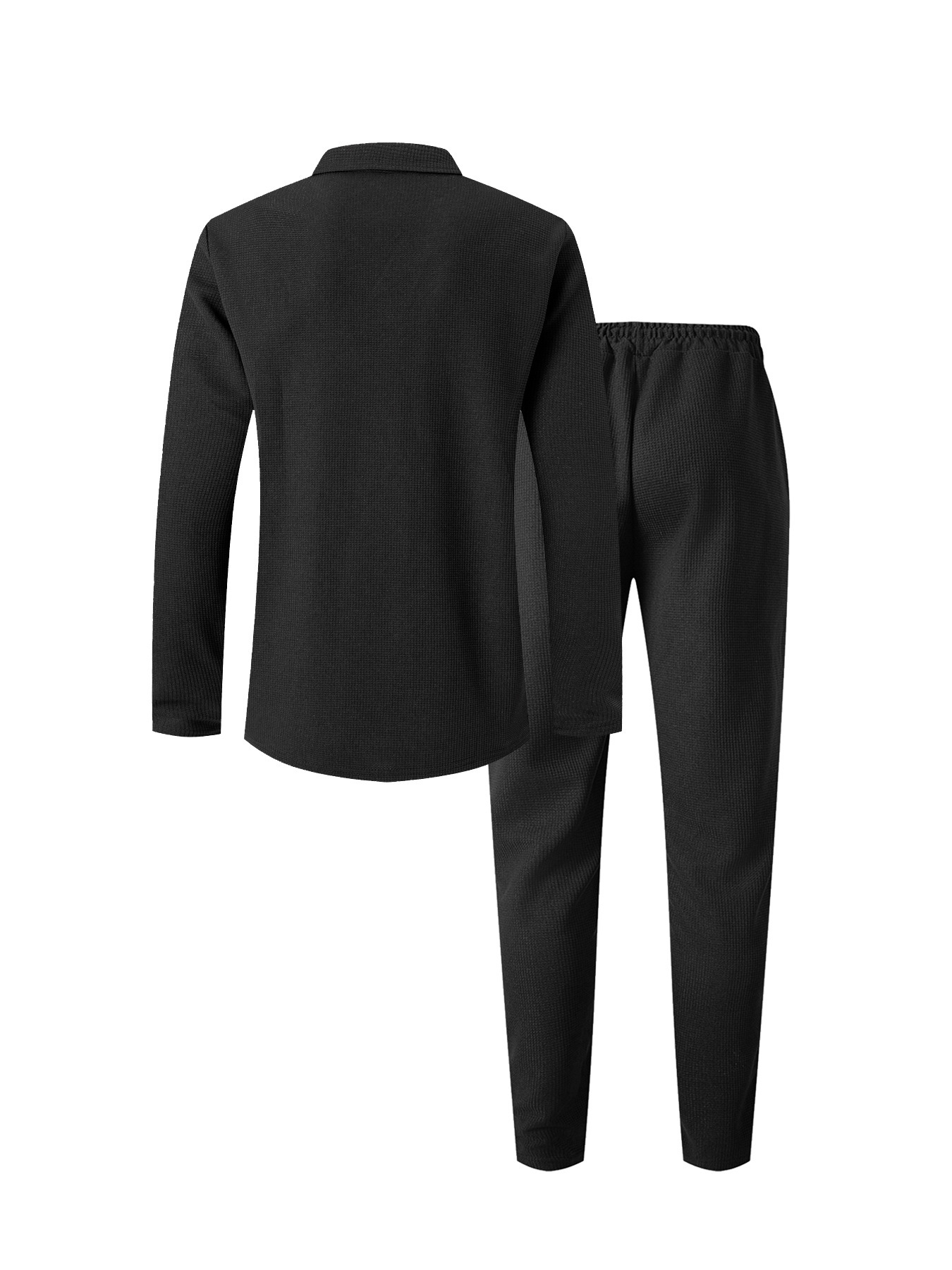 Herren Waffelstrick Business Anzug Set Mit Kragen Und Bindung_voghion.com