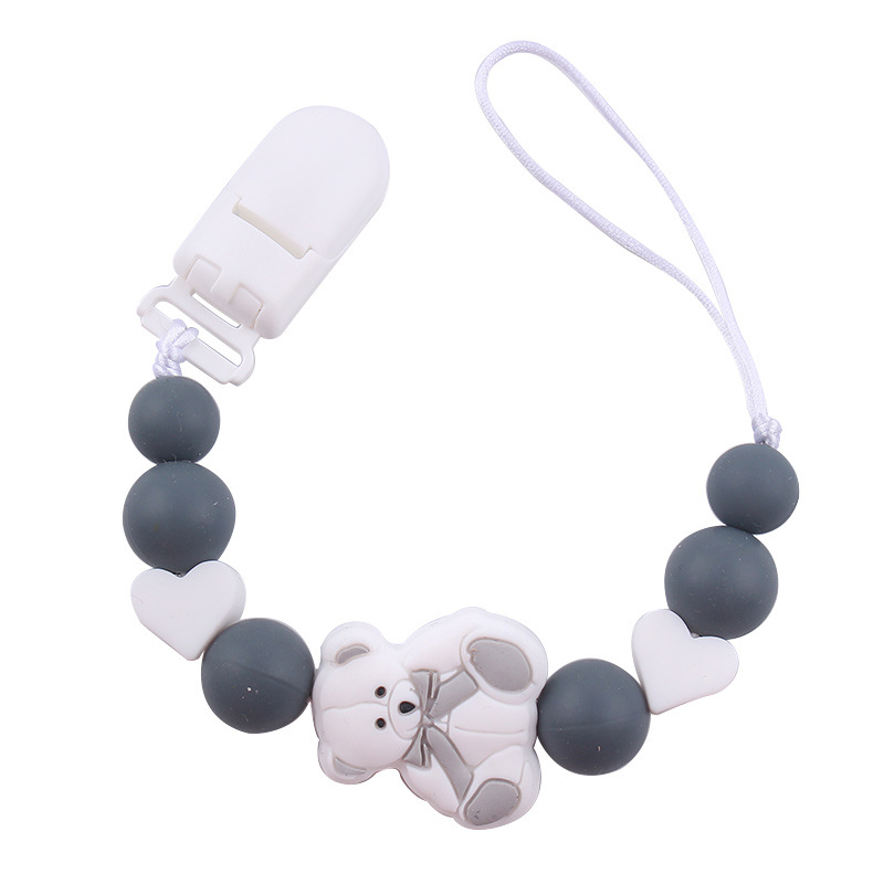 Nuevos animales de dibujos animados osos tetas de goma de silicona para bebés dientes molares juguetes de goma de silicona cadena de tetas