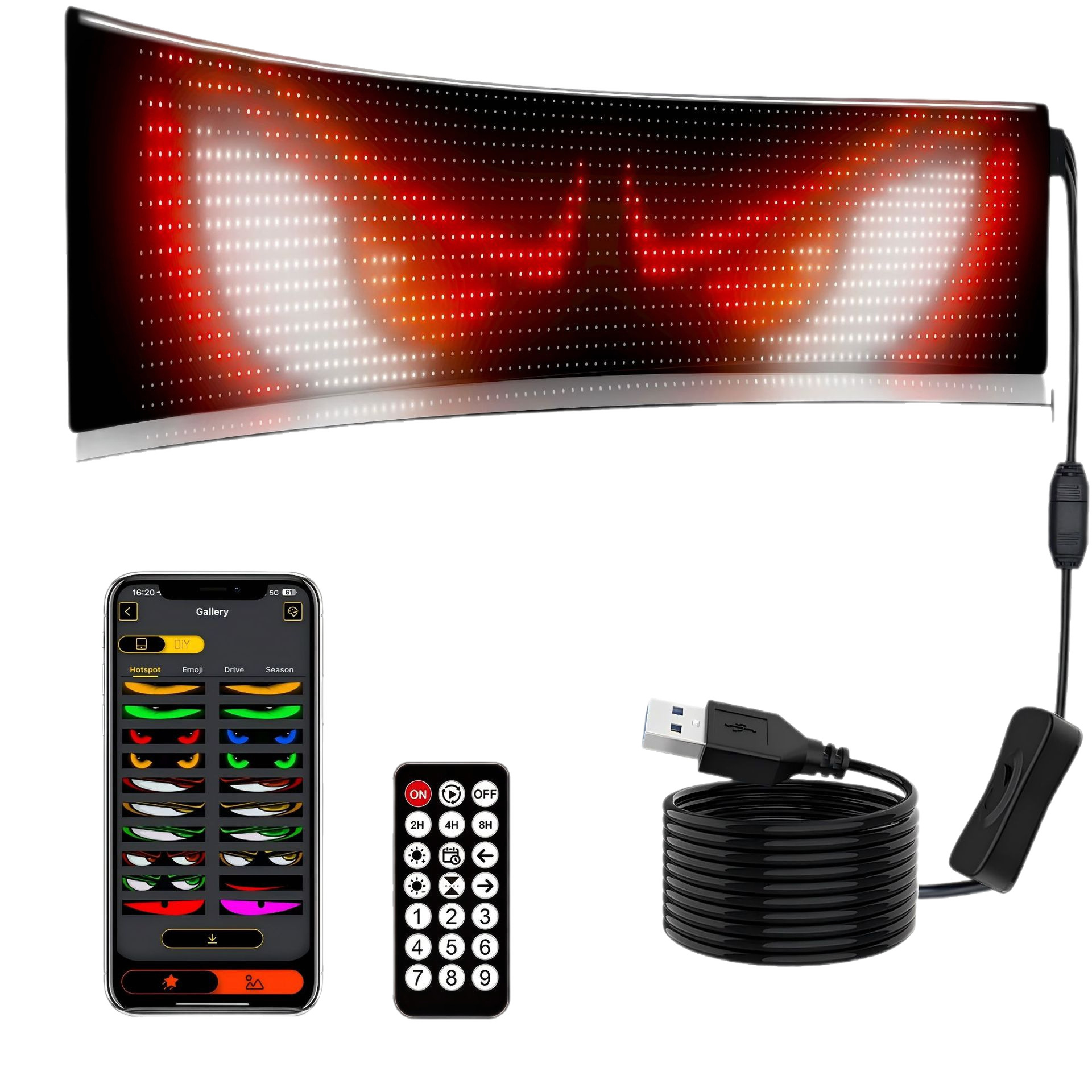 Pantalla LED flexible para ventana de coche, pantalla publicitaria USB, aplicación Bluetooth, pantalla Devil Eye editable. image 6