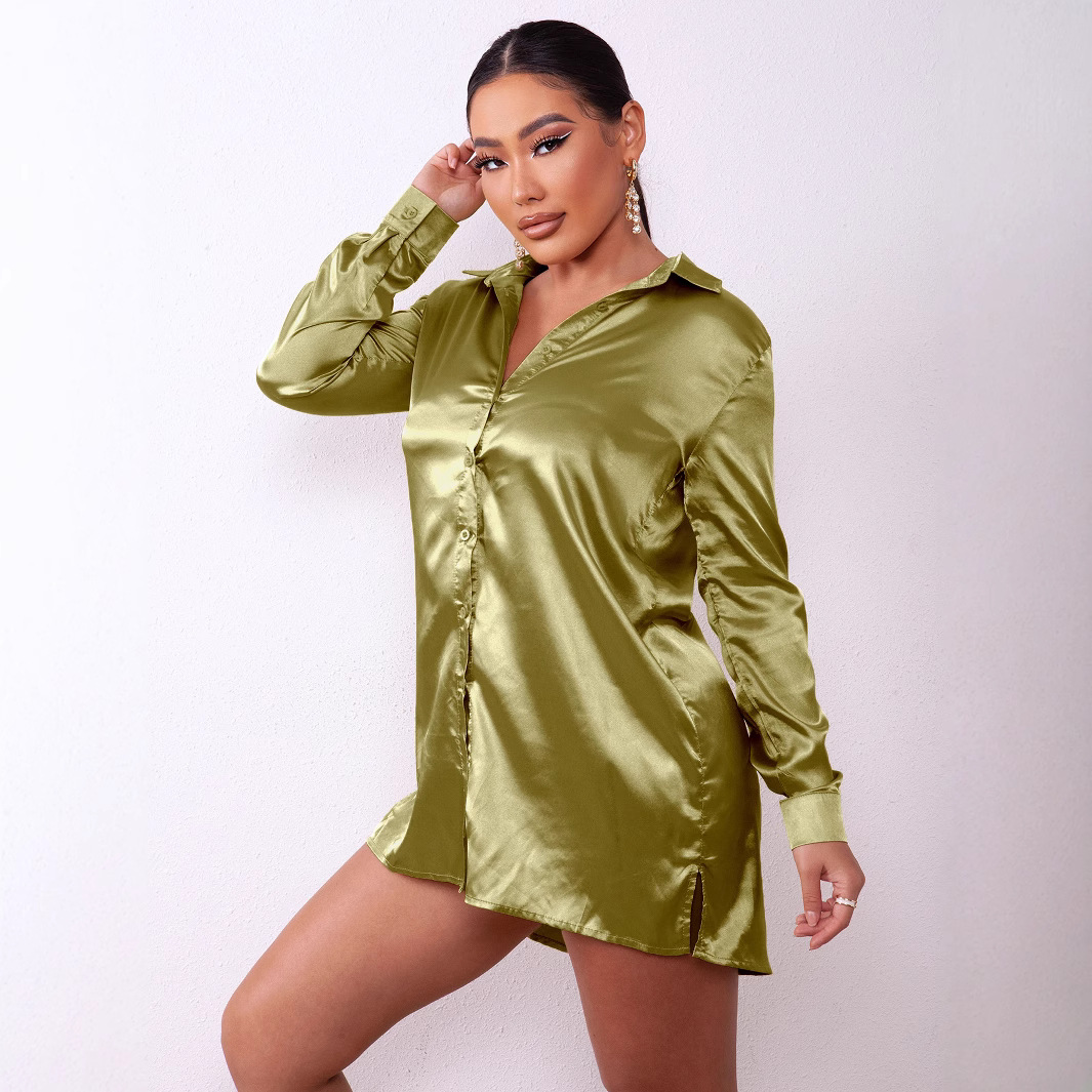 2025 primavera y verano Europa y América Estación independiente de Amazon ins Sexy Slim One-Hombro Camisa larga de mujer de estilo europeo y americano