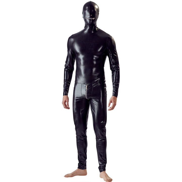 Sexy Lingerie Men's Patent Leather One-Piece Bodysuit with Open Crotch Nightclub Stage Ds Performance Outfit Bar Performance N802