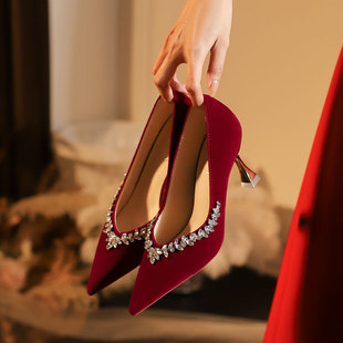 X786-1 French High Heels Xiuhe Wedding Dress Two-Wear Bridal Shoes Shallow Mouth Stiletto Heel Banquet Dress Shoes 32-43