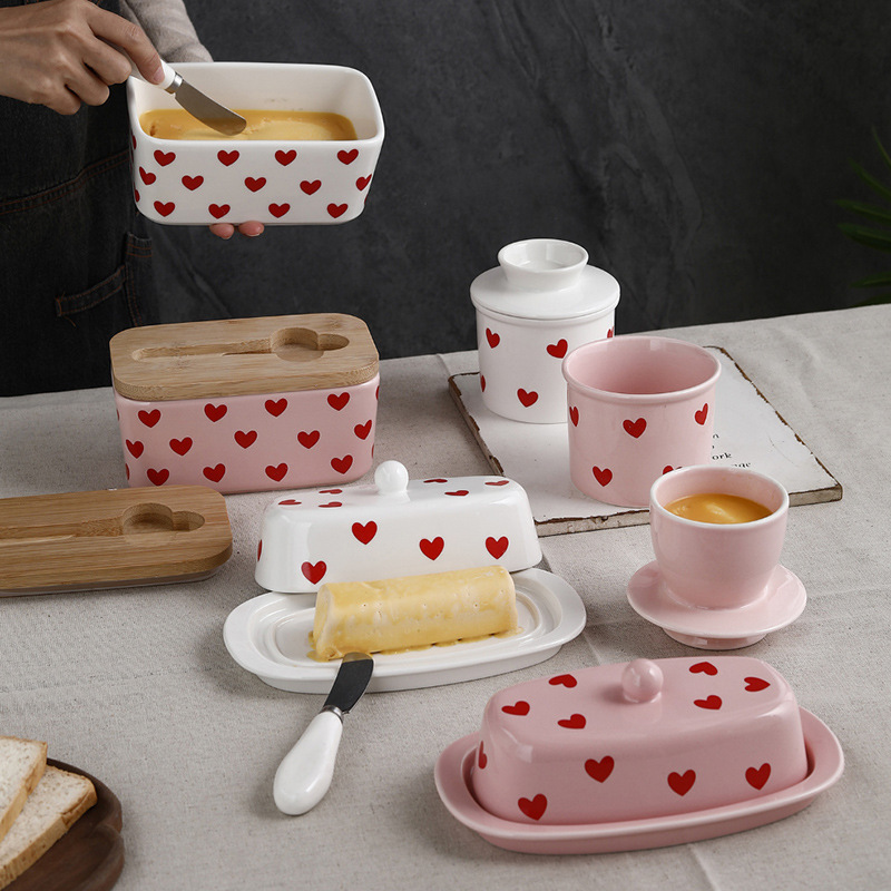 Amor transfronterizo cerámica mantequilla de frasco de mantequilla de comercio exterior sellado con cubierta de queso sellado de frasco de mantequilla occidental creativa