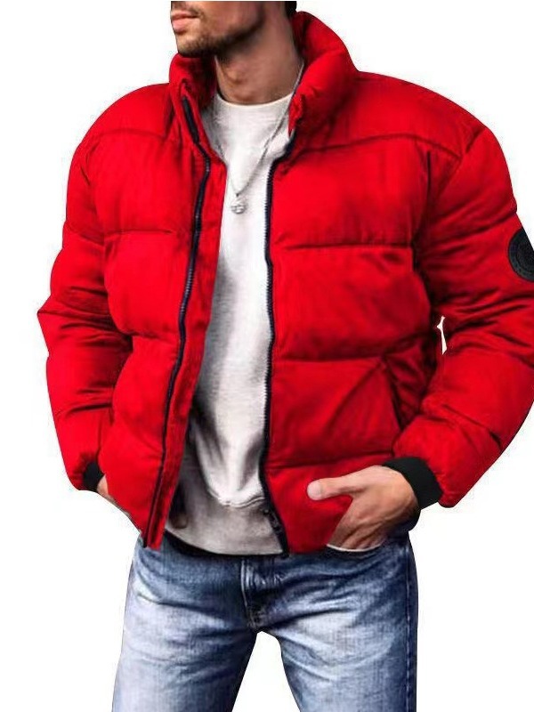 Chaqueta acolchada de algodón de invierno para hombres nuevos transfronterizos Abrigo acolchado de algodón con cuello de pie simple Chaqueta acolchada de algodón imprimible de color sólido engrosada