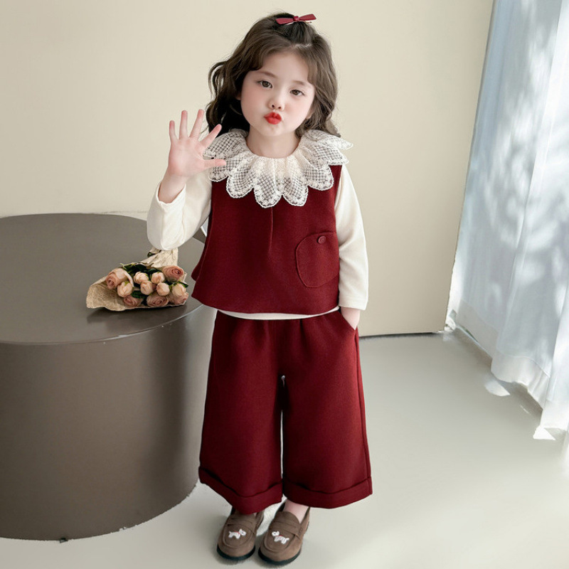 女童花瓣领三件套春秋款2025新款儿童韩版时尚小女孩洋气套装|undefined